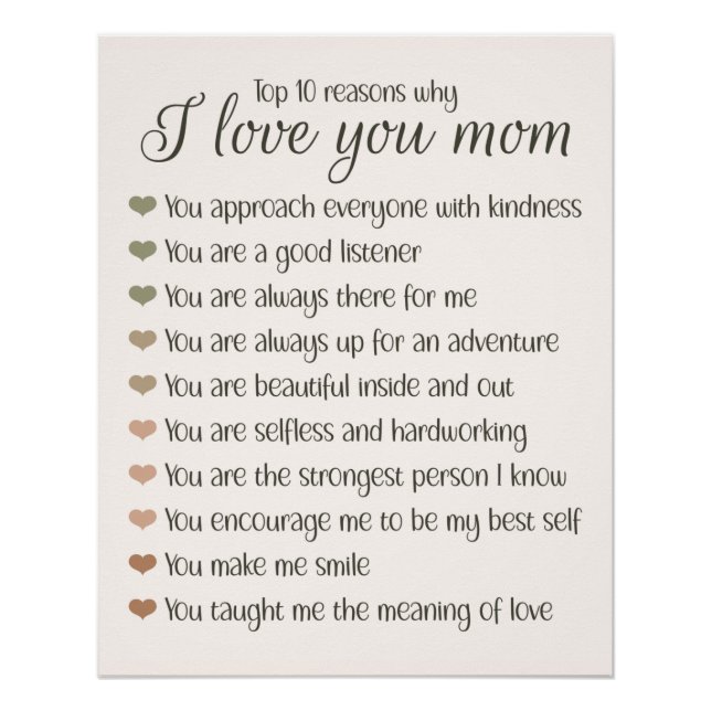 Pôster 10 Razões Porque Te Amo O Dia de as mães Da Mãe Pr (Frente)