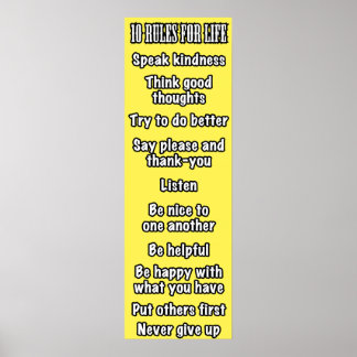 Poster 10 Regras Para A Vida (Amarelo)