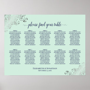 Poster 10 Table Wedding Seating Chart Mint Green & Navy