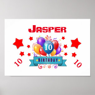 Poster 10o Balões coloridos festivos V10FZ do aniversár