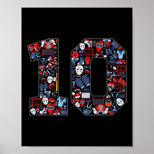 Poster 10th Birthday Ice Hockey Themed 10 Year Old Party  (Frente)