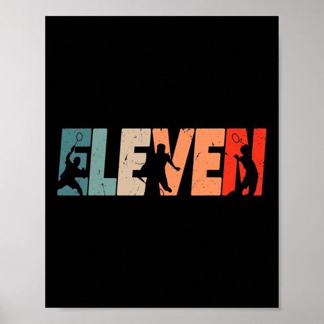 Poster 11 Aniversário Retro Badminton 11 Anos Garoto Gir (Frente)