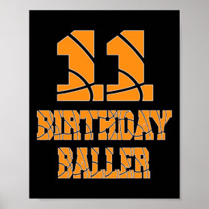 Poster 11 Birthday Baller Boy 11 Anos De Basquete T
