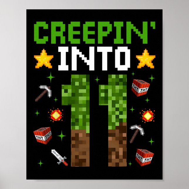 Poster 11 Birthday Gamer Pixel Creepin" Em 11 Vídeo G (Frente)