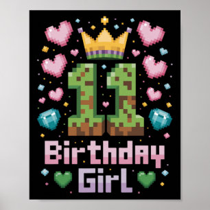 Poster 11 Birthday Girl Shirt Jogos Festa 11 Yea