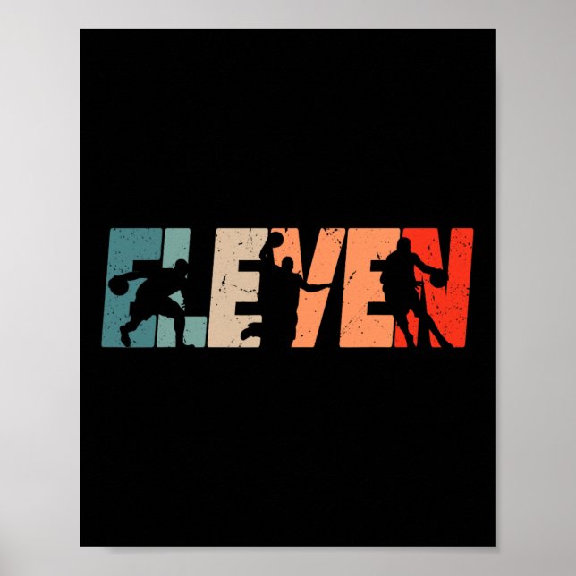 Poster 11 Birthday Retro Bysketbyll 11 Anos Old Boy Gi (Frente)