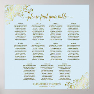 Poster 11 Gráfico de Casamento de Mesa Azul e Dourado
