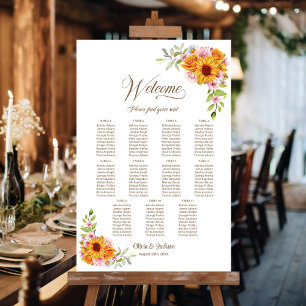 Poster 11 Mesa Carta de Assentos Casamento Floral Amarelo