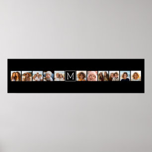 Poster 11 Monograma Preto Personalizado de Colagem de Ins