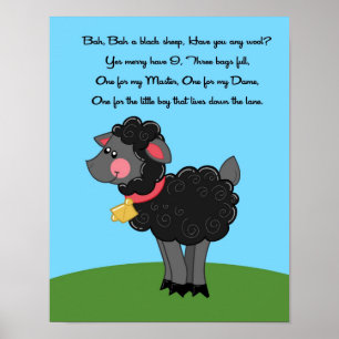 Pôster 11x14 Bah Bah Black Sheep Rhyme Kids Room Wall Art