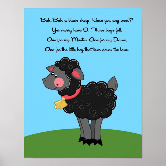 Pôster 11x14 Bah Bah Black Sheep Rhyme Kids Room Wall Art (Frente)