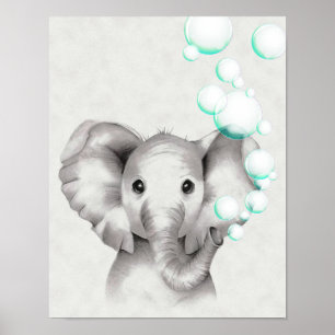 Poster 11x14 Elefante soprando bolhas pela tromba