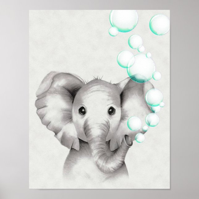 Poster 11x14 Elefante Soprando Bolhas Pelo Tromba (Frente)