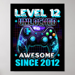 Poster 12 Birthday Gamer 12 Anos Engraçado Garoto De Bday