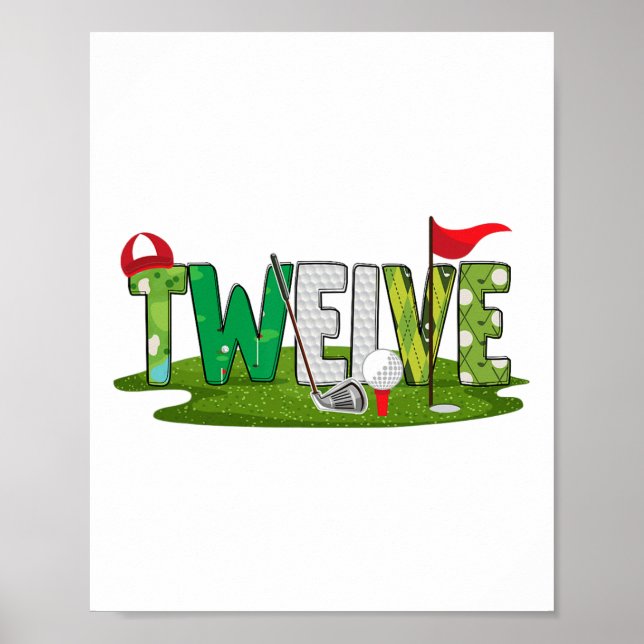 Poster 12 Birthday Golf Theme 12 Anos Crianças Esportes P (Frente)