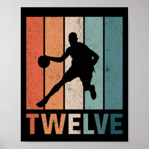 Poster 12 Birthday Retro Basbasquetebol Amantes de 12 Ano