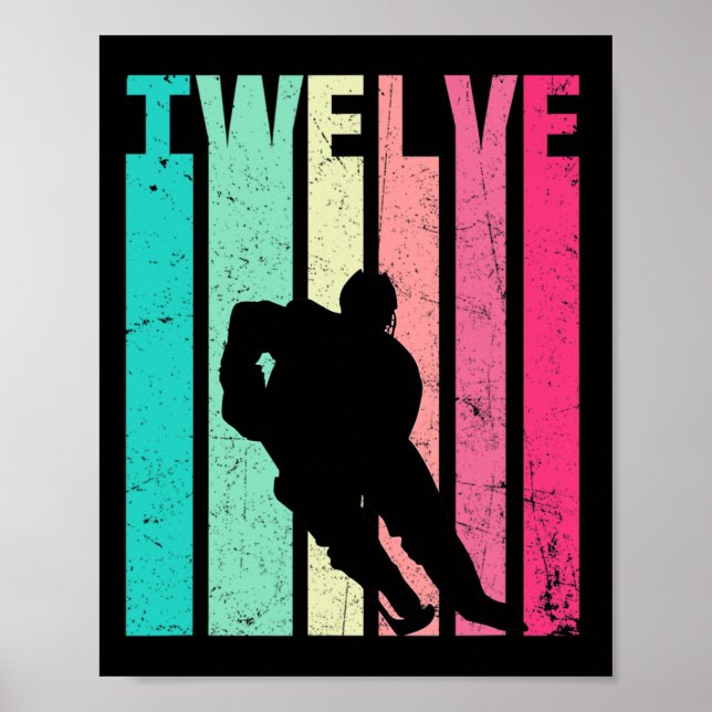 Poster 12 Birthday Retro Hockey Amantes De 12 Anos (Frente)