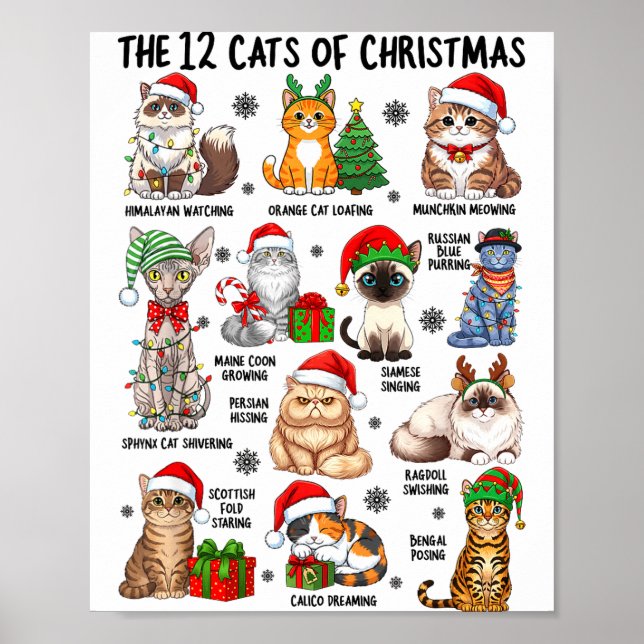 Poster 12 Cats Of Christmas Funny Xmas Cat Lover Holiday  (Frente)