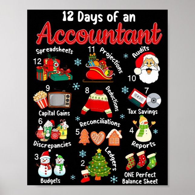 Poster 12 Days Of Accountant Christmas Accounting Major M (Frente)