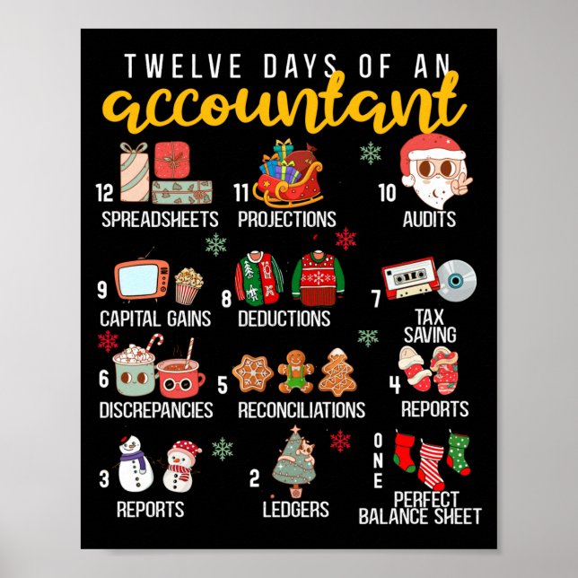 Poster 12 Days Of An Accountant, Xmas Party, Funny Accoun (Frente)