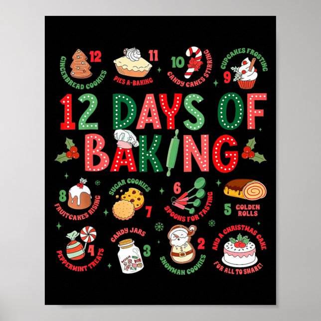 Poster 12 Days Of Baking Baker Christmas Cook Chef Baking (Frente)