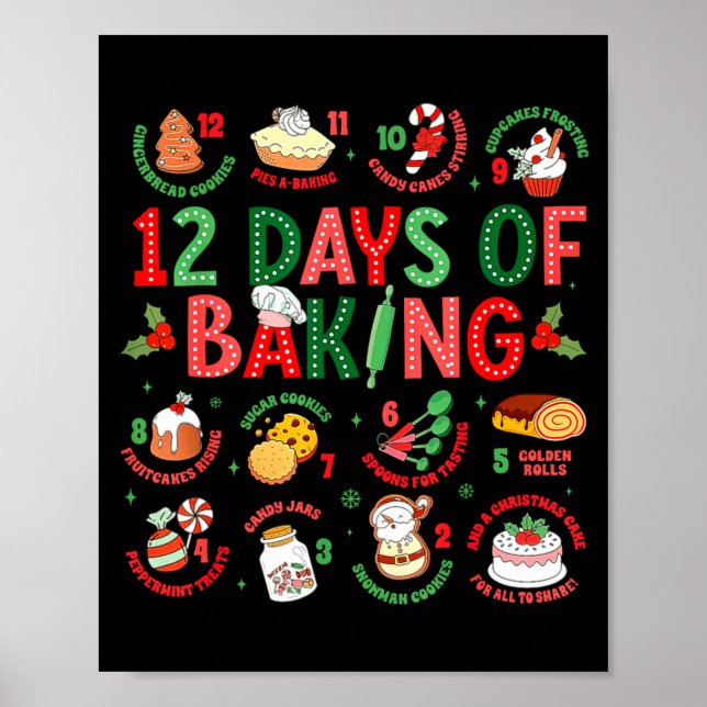 Poster 12 Days Of Baking Baker Christmas Cook Chef Baking (Frente)