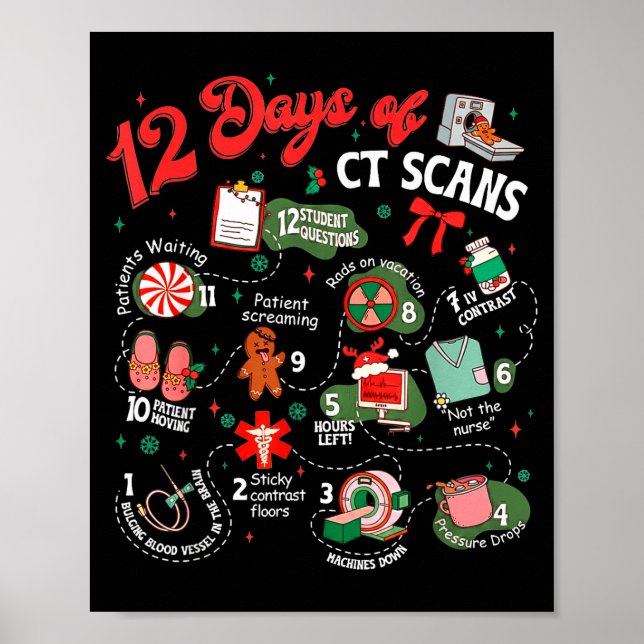Poster 12 Days Of Ct Scans Christmas Ct Tech Cat Scan  (Frente)