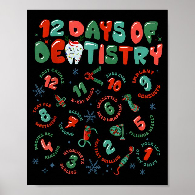 Poster 12 Days Of Dentistry Christmas Dental Squad Crew D (Frente)