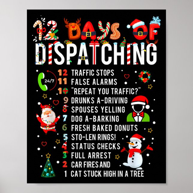 Poster 12 Days Of Dispatching Funny Christmas Dispatcher  (Frente)