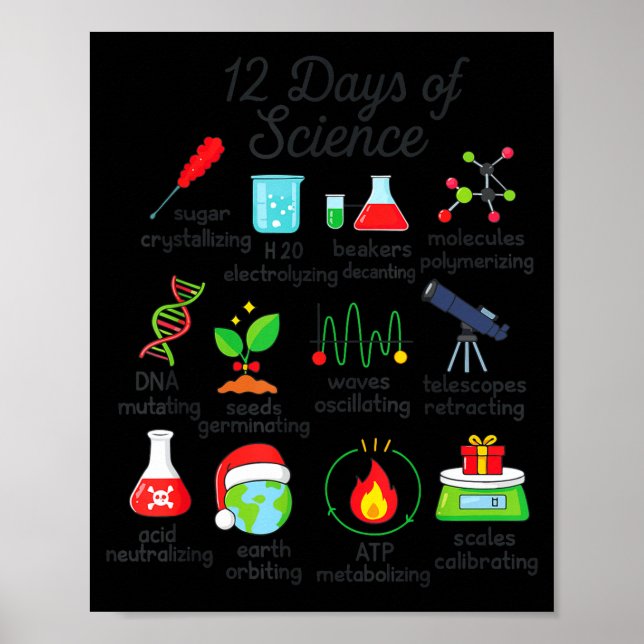 Poster 12 Days Of Science Funny Science Teacher Christmas (Frente)