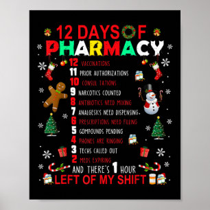 Poster 12 Dias De Farmácia Engraçado Natal Farmacêutico T