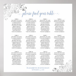 Poster 12 Gráfico de Assentos de Casamento Azul e Branco