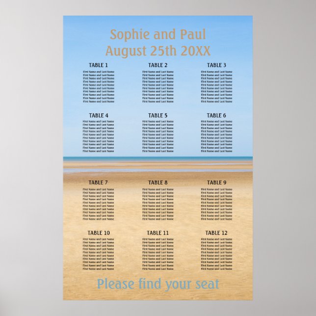 Poster 12 Gráfico de Assentos de Casamento em Praia da Me (Frente)