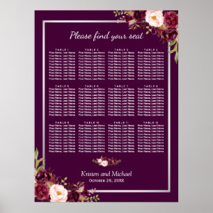 Poster 12 Gráfico de Assentos de Casamento Floral de Plum