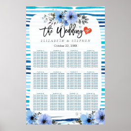 Pôster 12 Gráfico de Assentos de Mesas Floral de Cor Azul