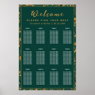 Poster 12 Gráfico de Assentos Florais Emerald Green e Dou