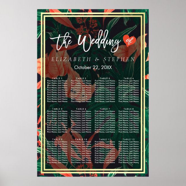 Pôster 12 Gráfico de Assentos Mesa Quadro Dourado Floral  (Frente)