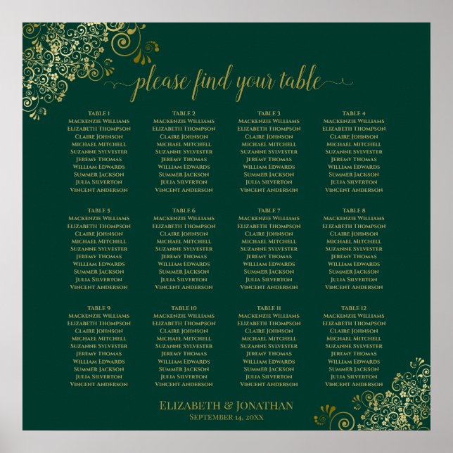 Poster 12 Gráfico de Casamento Verde Emerald da Mesa Dour (Frente)