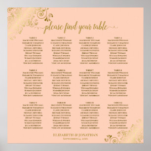 Poster 12 Mesa Coral Peach & Dourado Casamento