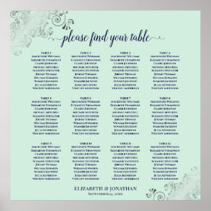 Poster 12 Mesa Mint Green & Marinho Wedding Seating Chart