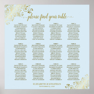 Poster 12 Mesa Pó Gráfico de Casamento Azul e Dourado