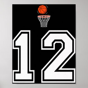 Poster 12 Números de Estilo de Basquete Vintage White Pre
