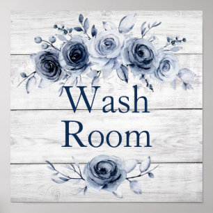 Poster 12 x 12 Chic Farmhouse Blue/White Floral 2