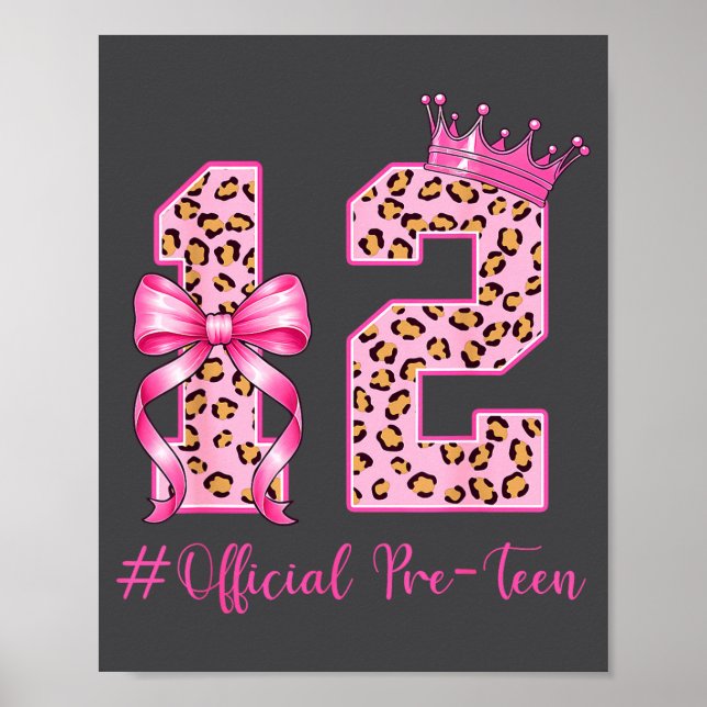 Poster 12th Birthday Girl Nk Coquette Bow Leopard 12 Year (Frente)