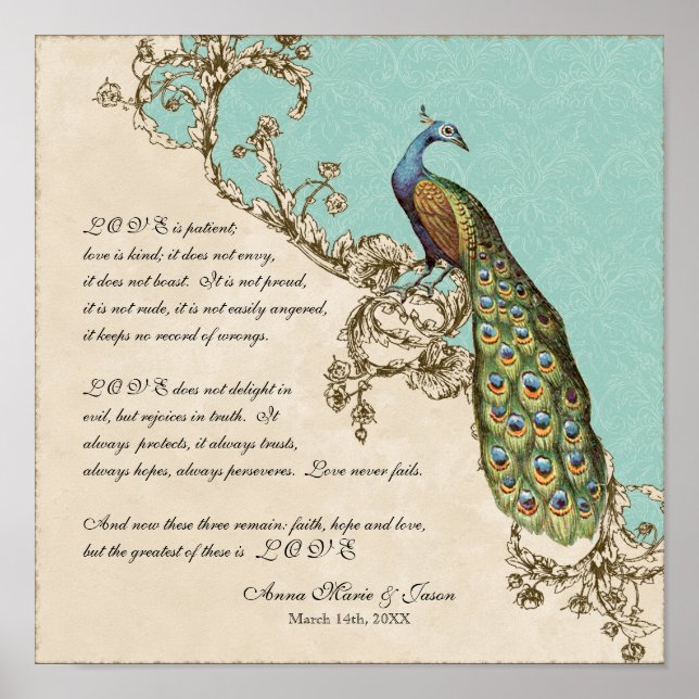 Poster 12x12 Vintage Peacock 1 - Personalizado para Casam (Frente)