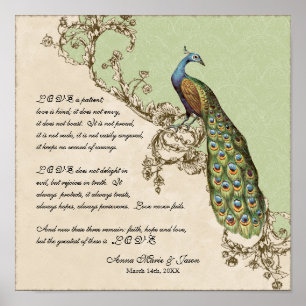 Pôster 12x12 Vintage Peacock 1 - Personalizado para Casam