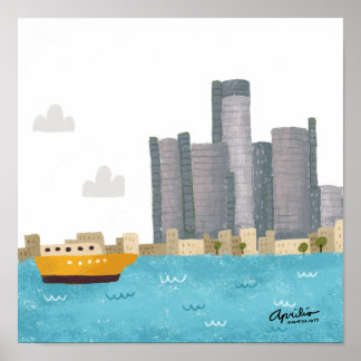 Poster 12x12 Whimsical Detroit Skyline