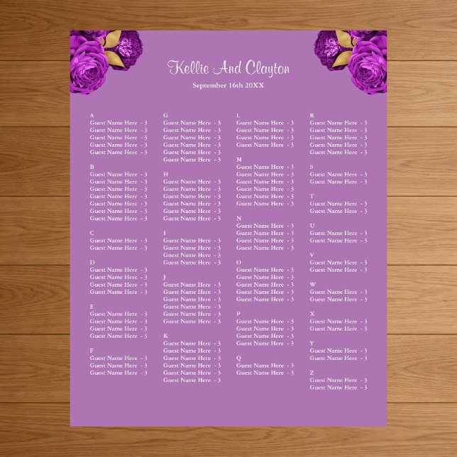 Poster 130 Mapa de Assentos de Casamento Floral Roxo e Do (Criador carregado)