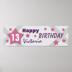 Poster 13 Aniversário da Estrela PINK PURPLE SILVER V13B