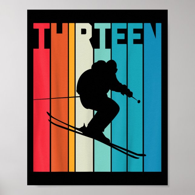 Poster 13 Birthday Boy Retro Ski Lover Skier 13 Anos O (Frente)